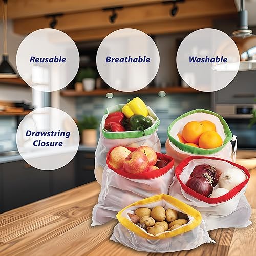 Miniatura 2 de Beyond Gourmet HIC - Bolsas de malla reutilizables para cocina, con cierre de cordón, juego de 5 bolsas de almacenamiento