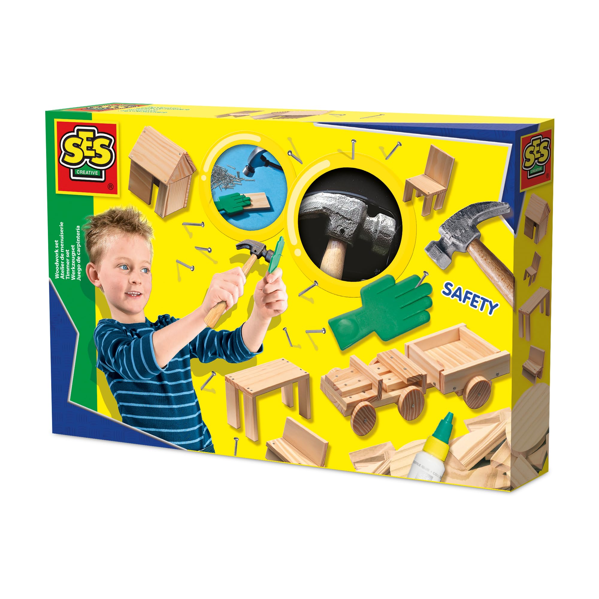 SES Creative 00943 Woodwork Set, Beginner's Crafting Kit for Kids