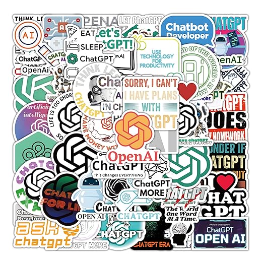 50Pcs ChatGPT AI Stickers for Laptop Cellphone Water Bottle Skateboard Luggage Car Bumper WJKT