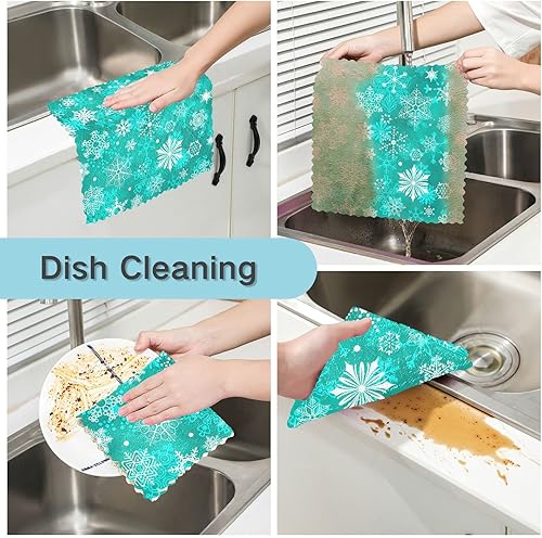 Miniatura 2 de Juego de 6 paños de cocina con diseño de bolas de Navidad, estrellas y flores, toallas de cocina de secado rápido, toallas de limpieza absorbentes