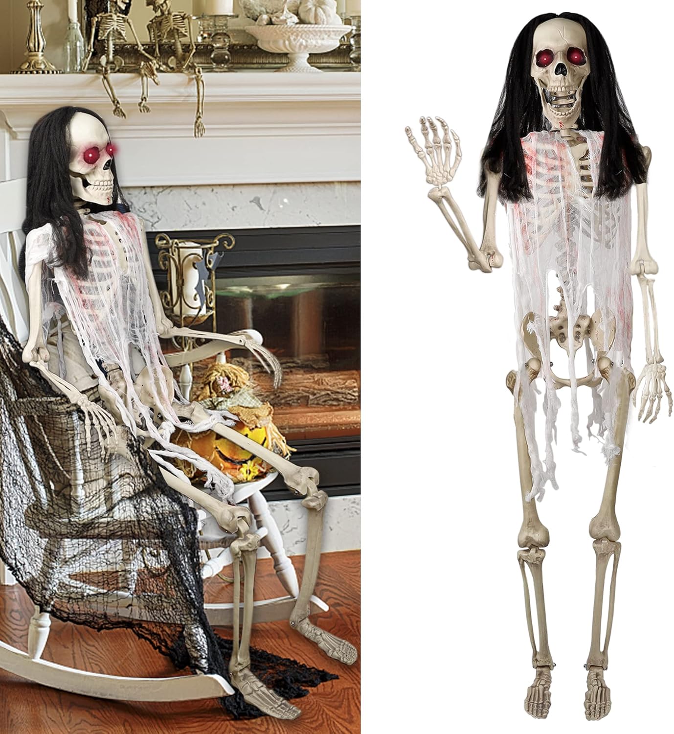 DR.DUDU Halloween Skeleton 5.4 Ft Full Body Posable Joints, Realistic Life Size Bones Haunted House Prop Accessories, Spooky Decorations for Party Indoor Outdoor