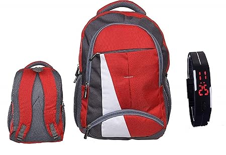 BLUTECH Canvas Red Waterproof School Bag & College LAPTOPfor Boys+ Free led