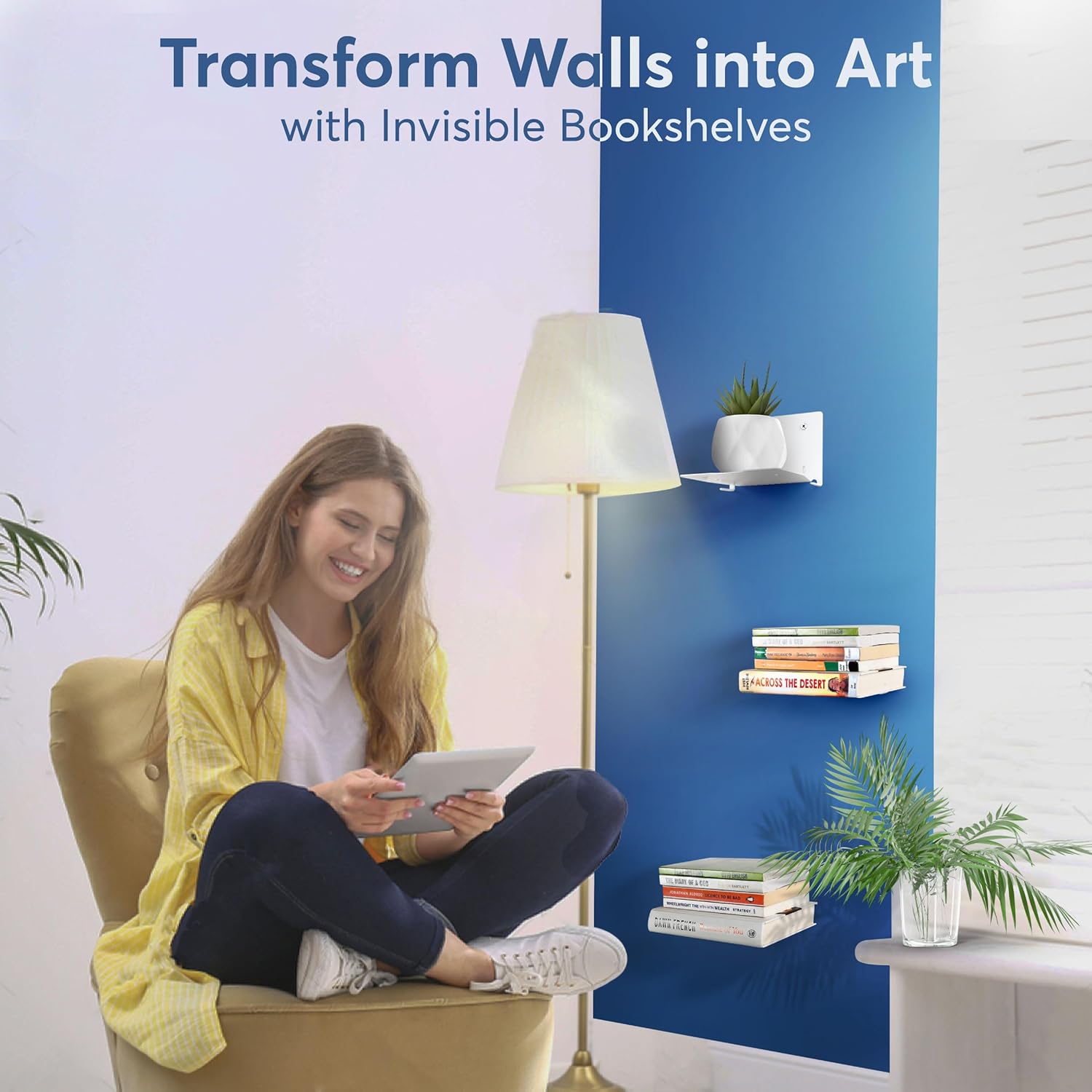 Acrylic Shelf Dividers for Closet Organization with Heavy-Duty Steel Invisible Floating Book Shelves for Wall – Ideal for Space-Saving Storage and Home Organization