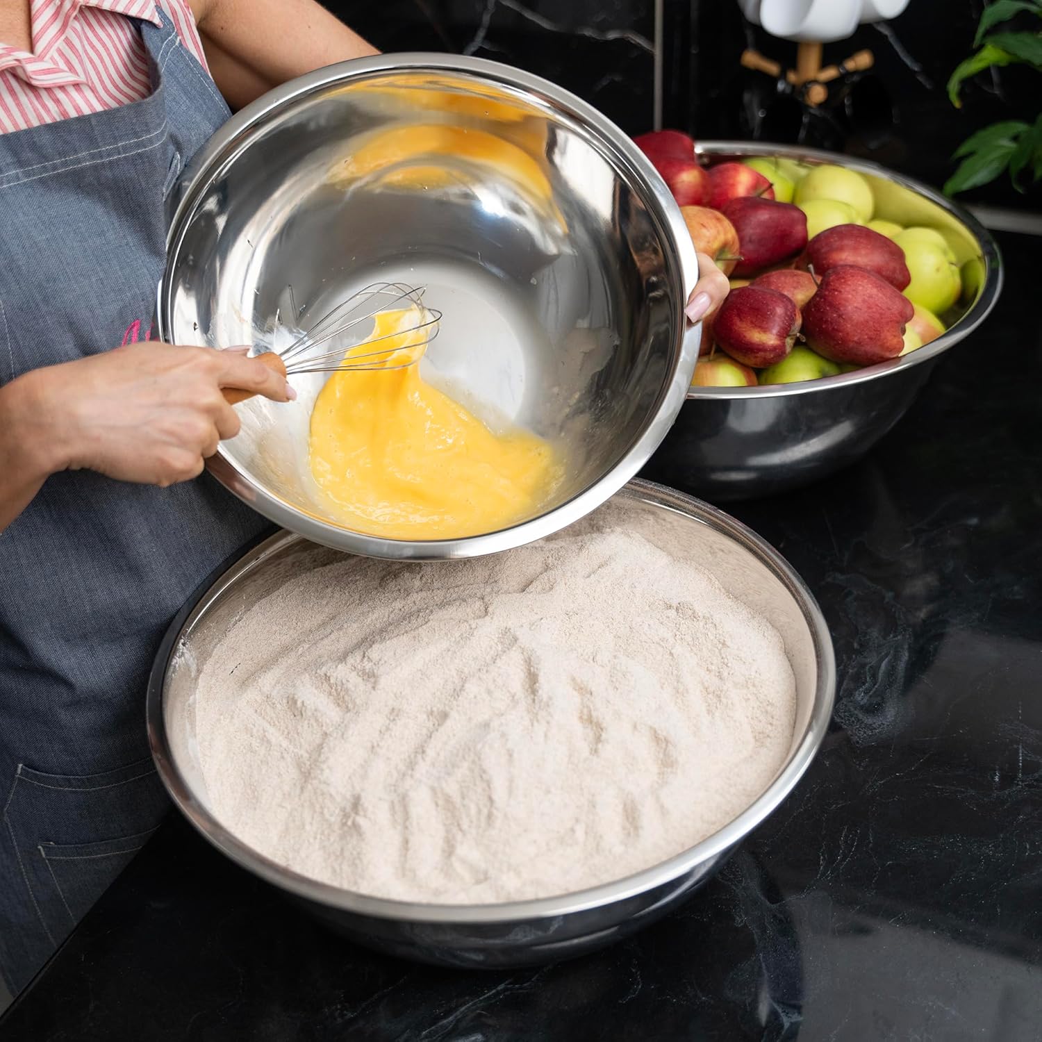 WHYSKO® Large Mixing Bowls, Set of 3 Stainless Steel 8 Quart Bowls for Restaurants, Food Service, Caterers and Home Kitchen Use, Rust Proof Bowls Great for Meal Prep, Baking, Serving, Food Storage