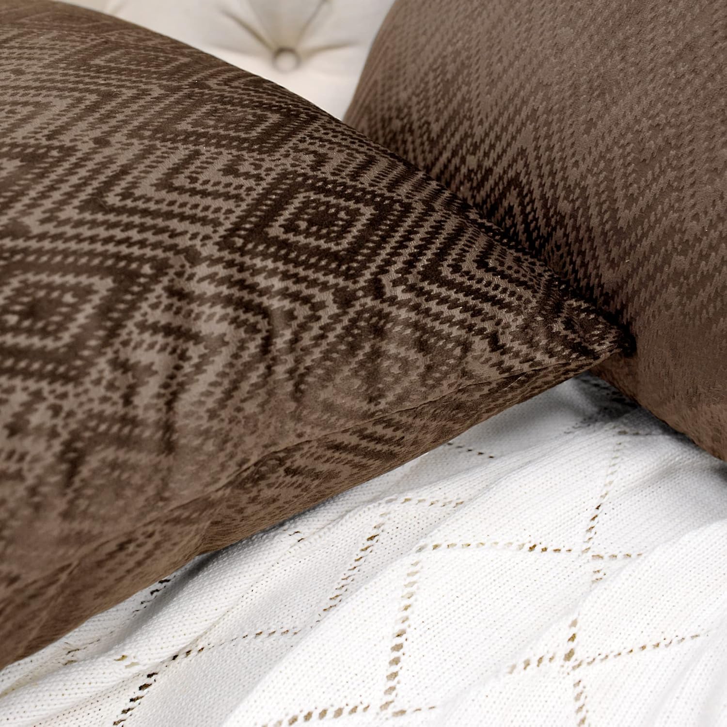Diamond Velvet Decorative Square Throw Pillow Covers 20 x 20 Inches Set of 4, Soft Geometric Cushion Cases Pillowcases Pillowslips for Couch Bed Sofa Car Bedroom Living Room, Brown