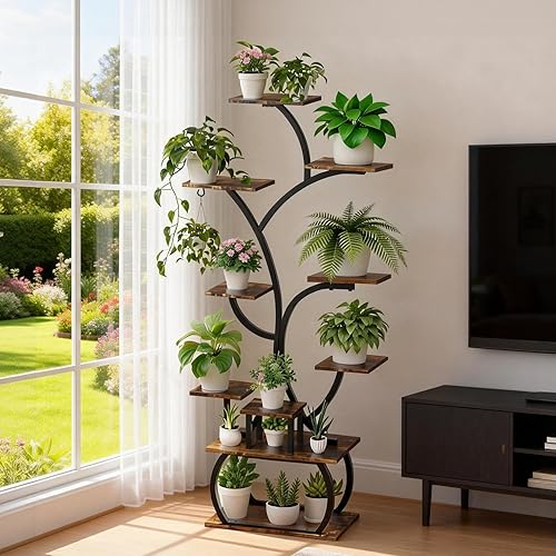 VINGLI Soporte para plantas de 61 pulgadas de alto con luz de crecimiento, estante de plantas de interior de 10 niveles con tiras de luz LED,