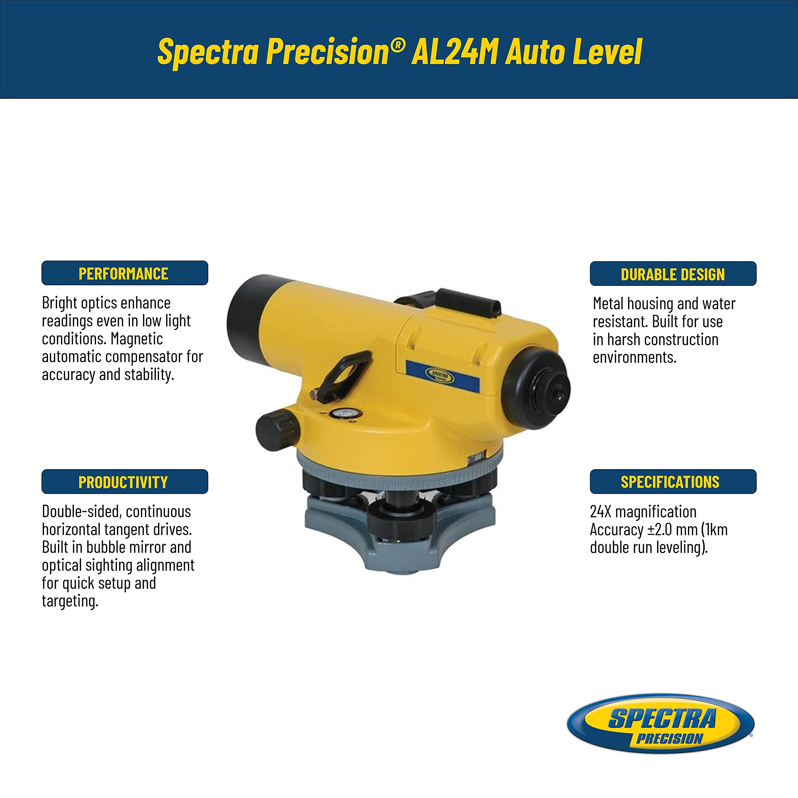 Spectra Precision AL24M Auto Level with Dampened Compensator