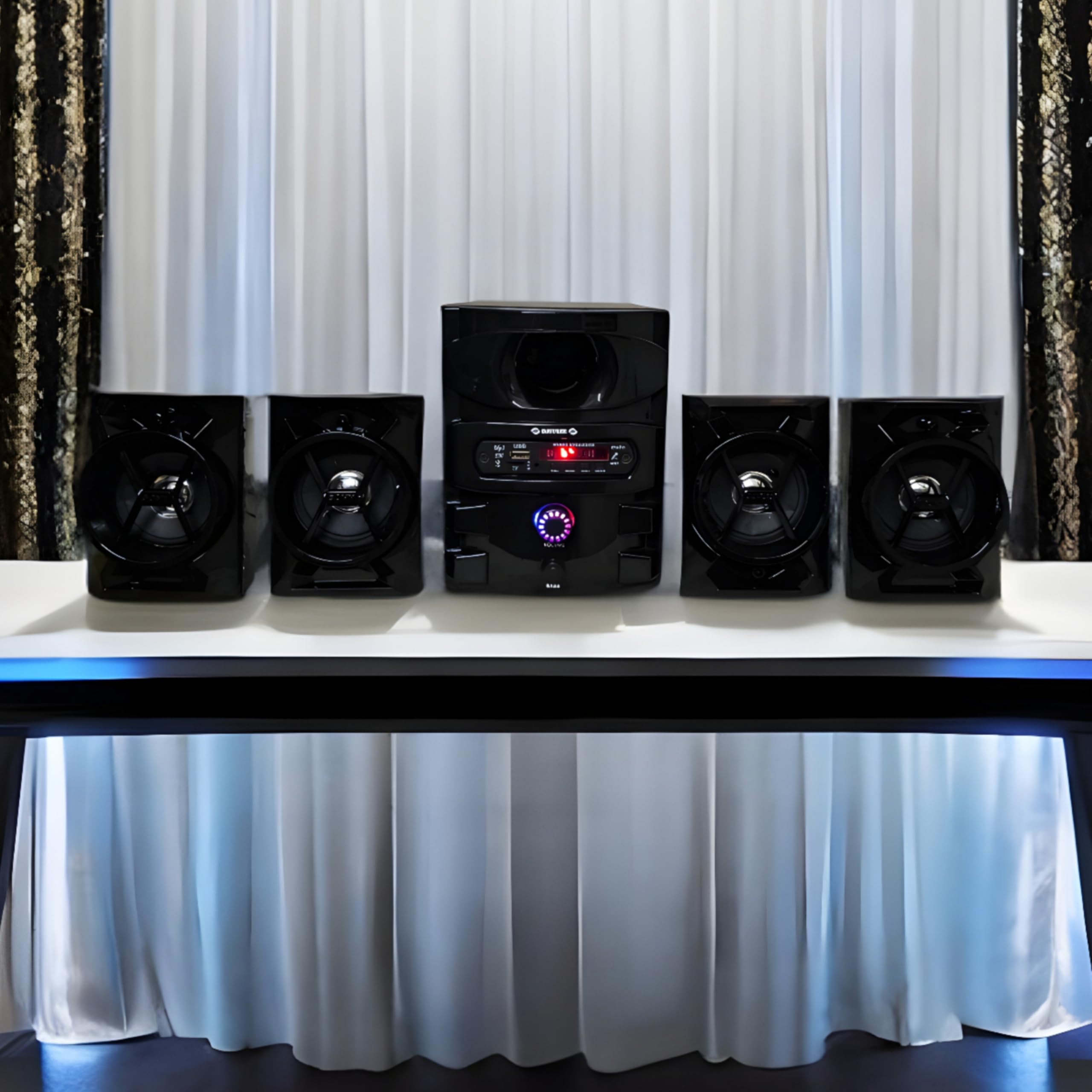 BAIYREK Home Theatre System 4.1 with 5-inch Subwoofer, Four Satellite Speakers Best Sound Quality, with Multi-Connectivity, LED Display, Glossy Finish