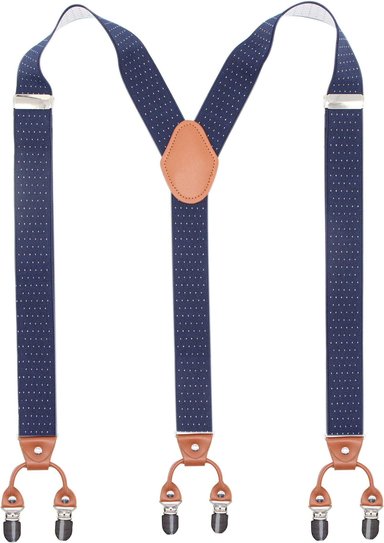 Men’s Y-Shaped Heavy Duty Suspenders – 6 Metal Clips, Elastic Straps