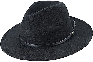Classic Fedora Hats-Wide Brim Fedora for Women Wide Brim Hat with Belt Buckle