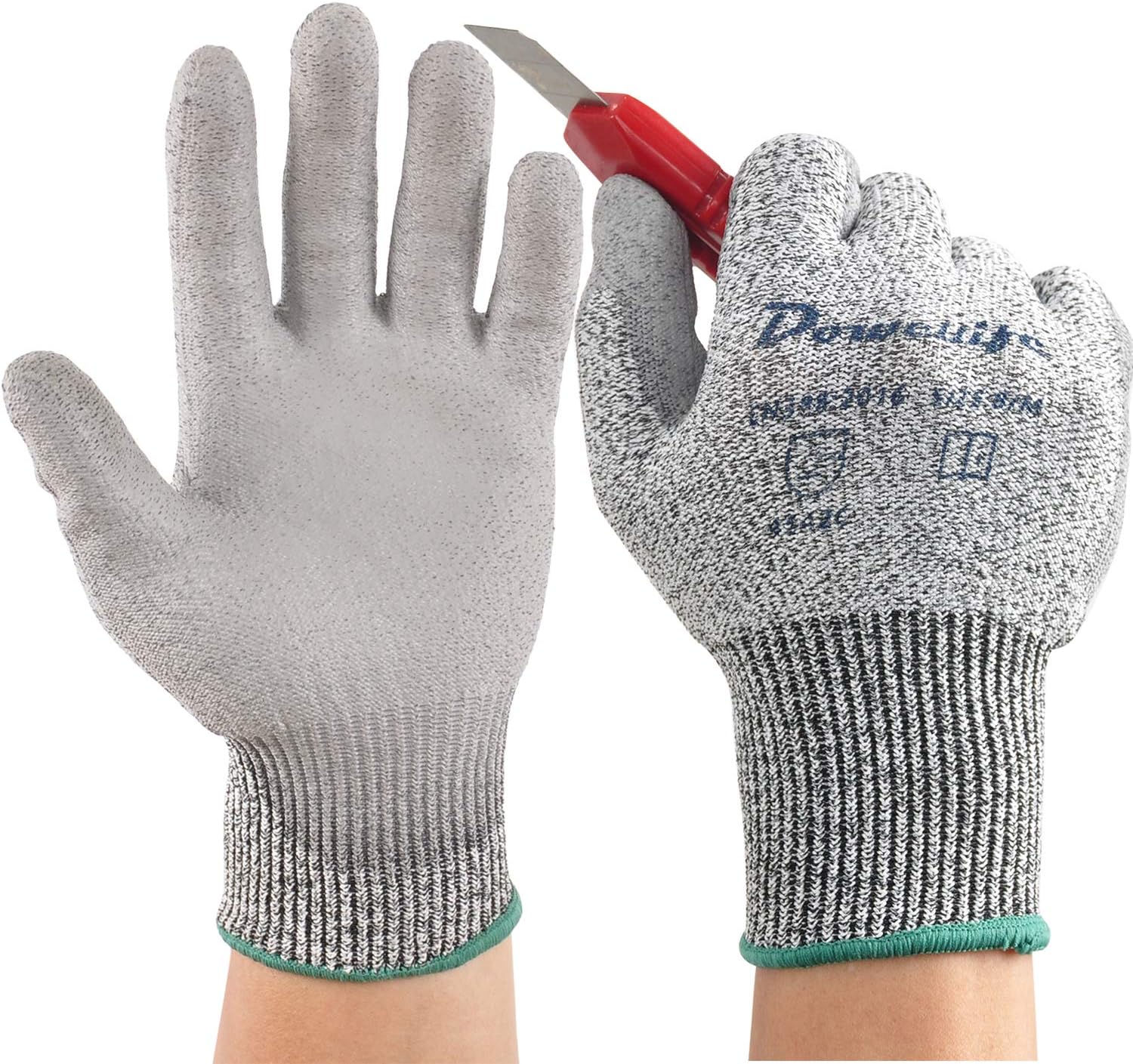 Dowellife Grip Cut Resistant Gloves, Level 5 Protection Safety Work Gloves, Dexterous & Durable for Wood Working, Gardening, Mechanics, Auto, Fishing, Clamming for Men & Women (Large, Grey)