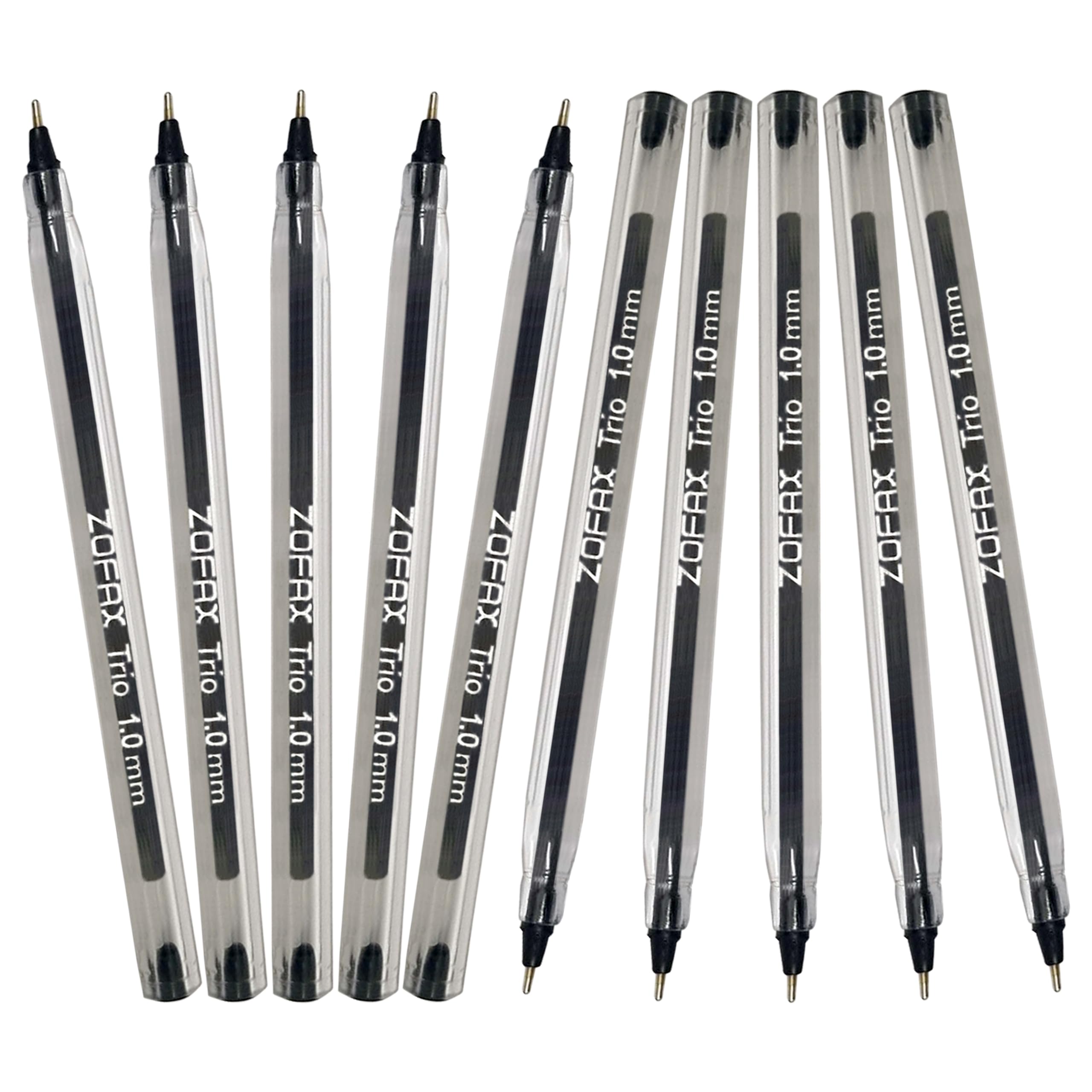 ZOFAX Trio Ballpoint Pens, BLACK, Medium Point (1.0mm), Pack of 20, Perfect for Triangular Grip, Smooth Writing, Ideal for Office School Home Business Use