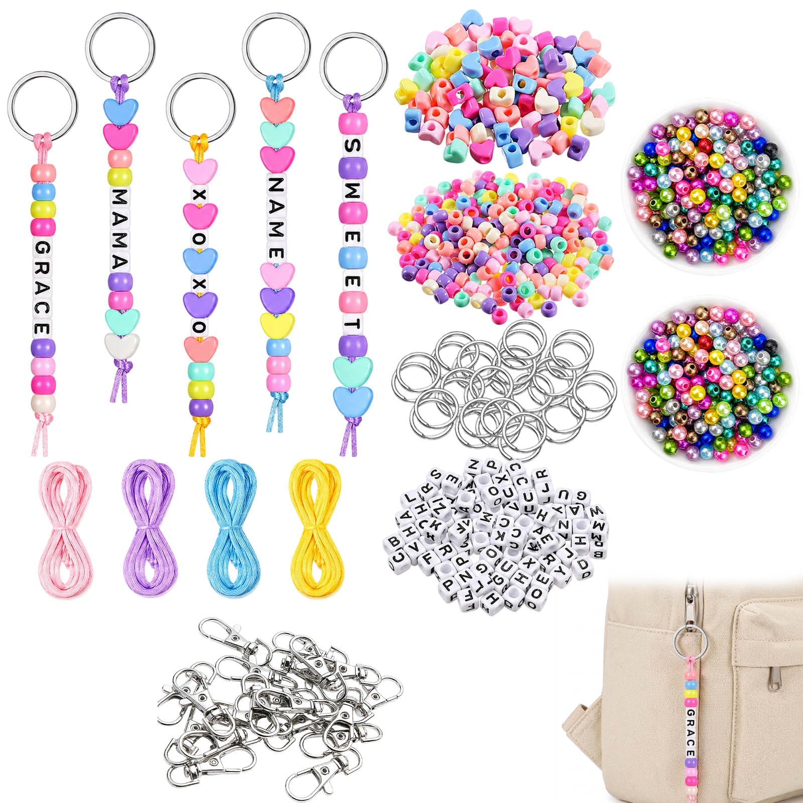 Keyring Making Kit with 878 Components, Creative Keychain Craft Set for Personalised Accessories, Includes Kumihimo Bracelet Materials, 0.1 cm Cord Diameter