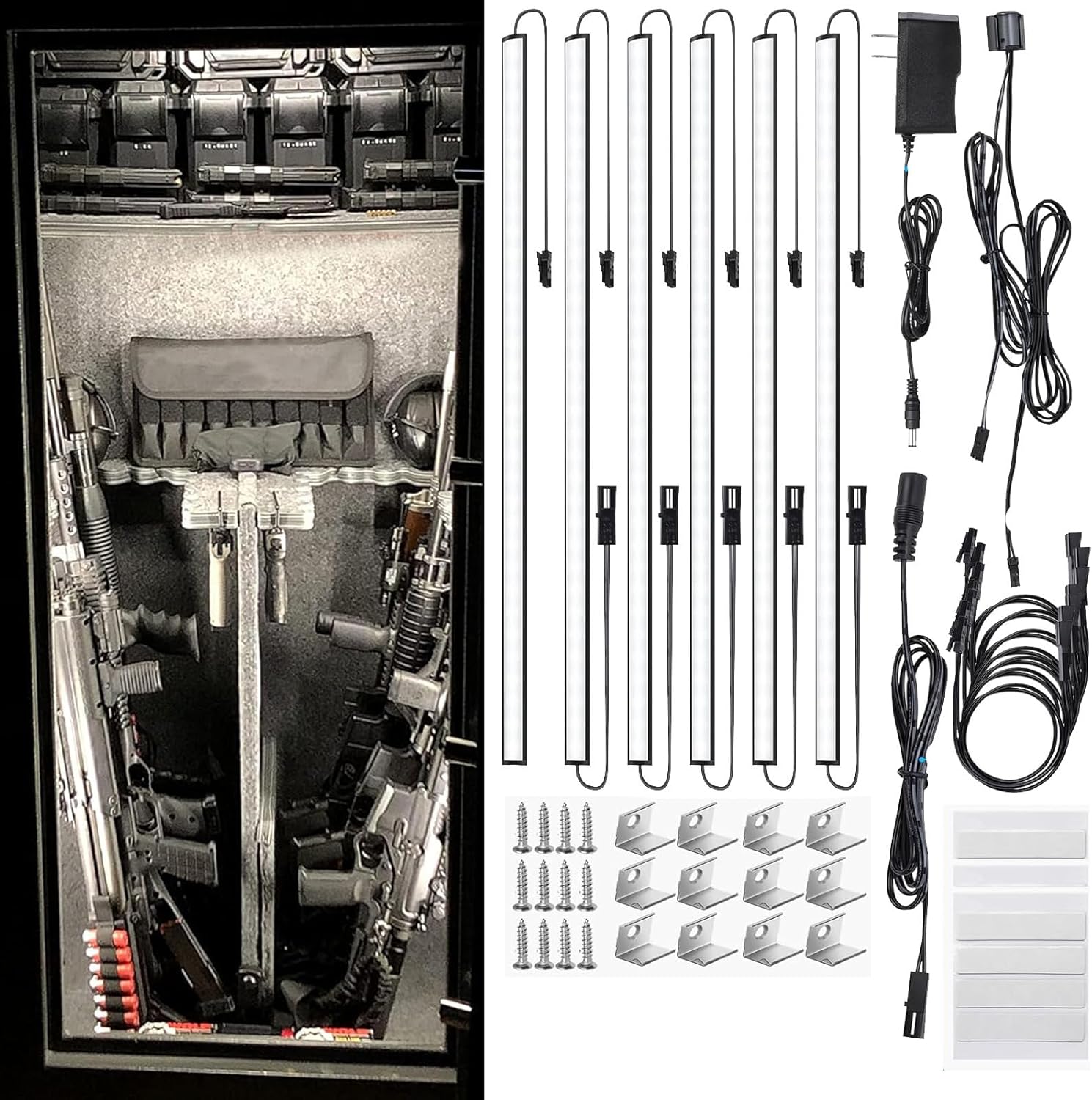 Door Activated Safe Light Kit, Multiple Packs 12 Inch 5000K Black Led Safe Lighting Kit with Power Adapter, Self-Adhesive - Ideal for Safes, Closets, and Pantries