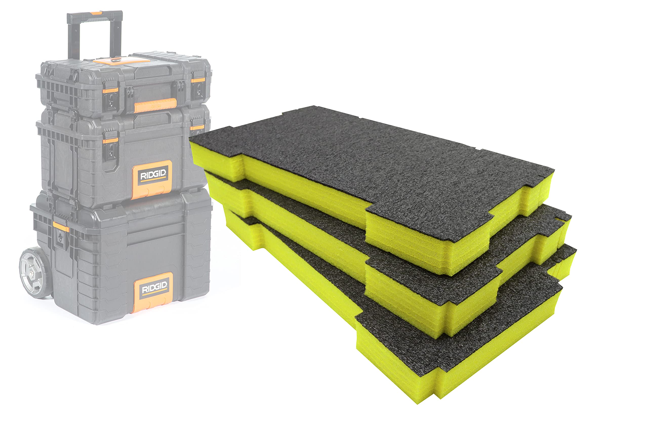 Shadow Foam Easy Peel - Insertos de espuma para el sistema Ridgid Toolbox Pro [paquete triple amarillo de 50 mm] para organizador de herramientas Ridgid Pro, caja de herramientas Pro y carrito de