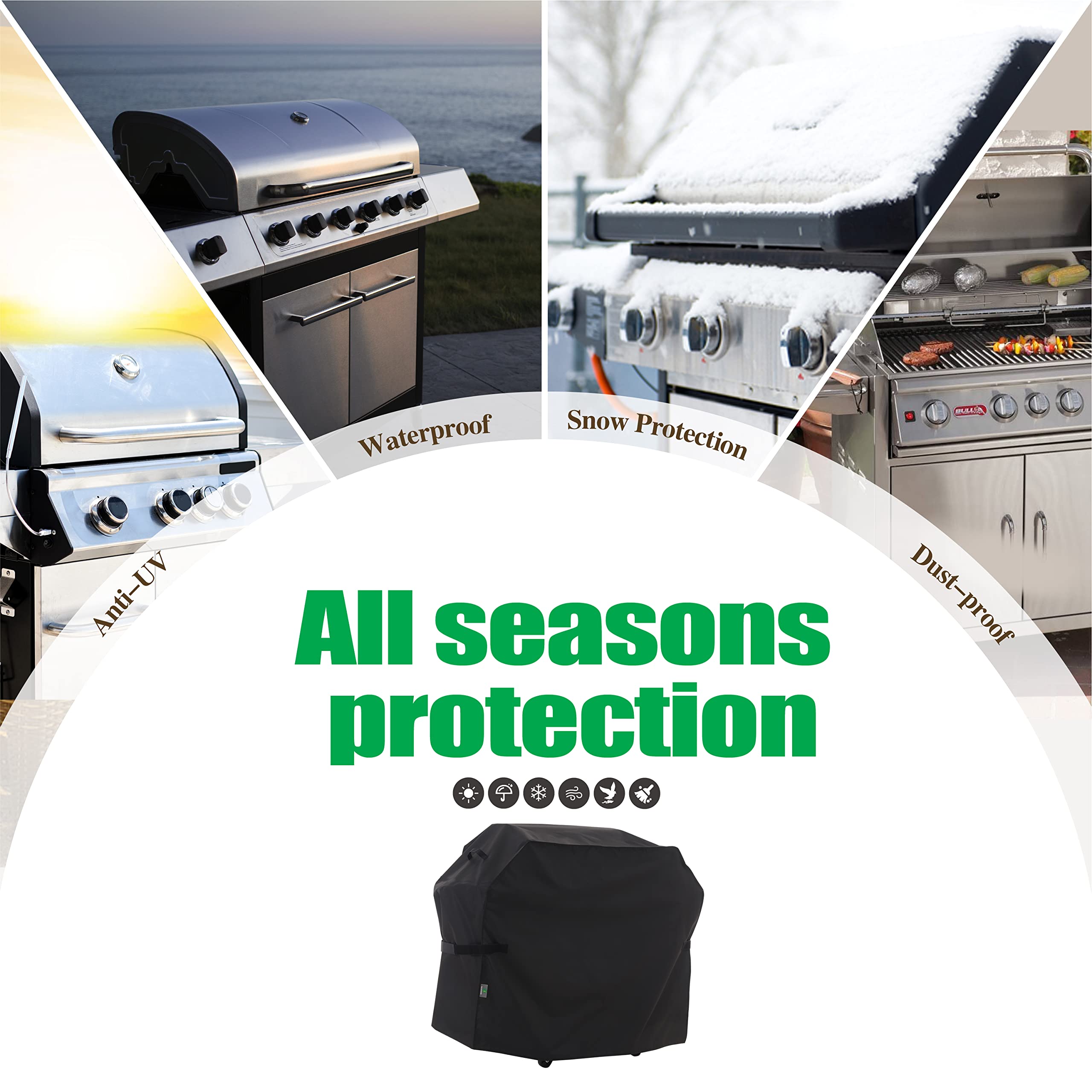F&J Outdoors Copertura Protettiva per Barbecue Impermeabile, Resistente ai Raggi UV, Resistente agli Strappi, Resistente allo Sbiadimento, per Barbecue con 2-3 Bruciatori 121,9x68,6x109,2cm Nero