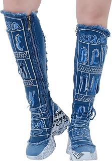 Jeans Boots Shoes/Handmade Women Boots/Women's Sneakers Boots, Heeled Sexy Boots, Platform High Boot Shoes/Jeans Shoes/Birthday Gift (7.5, Blue)