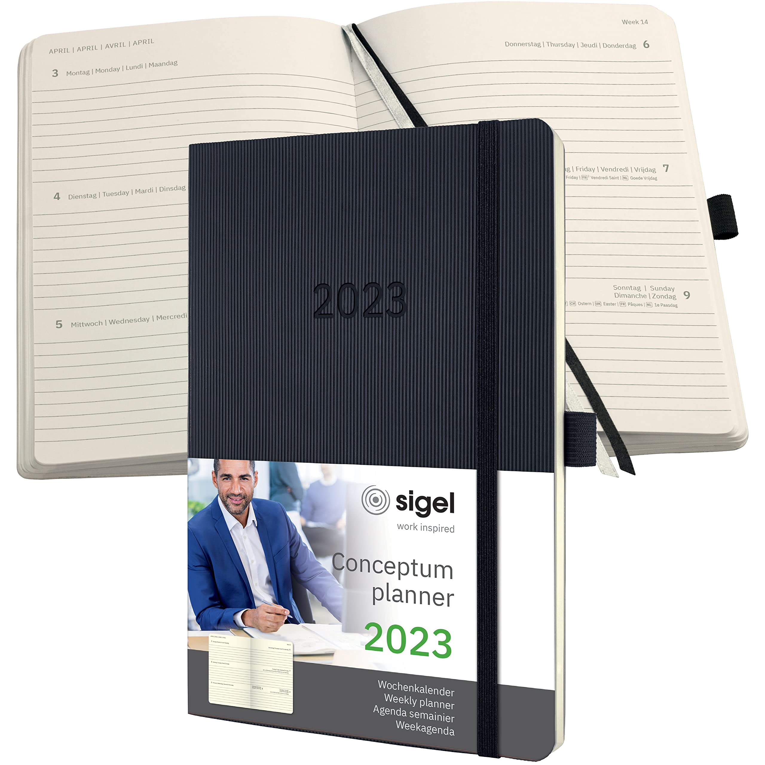 SIGEL C2322 Weekly planner Conceptum 2023 - approx A5 - black - Softcover - 2 pages = 1 week - 192 S