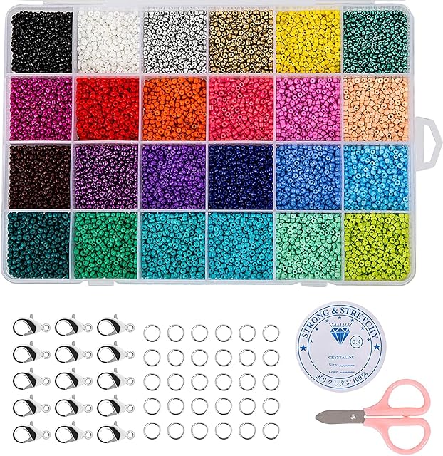 Naler Pony Beads for Jewelry Making 24000pcs 2mm Glass Beads Small Seed Beads Kit for Bracelet Making Craft DIY Decoration