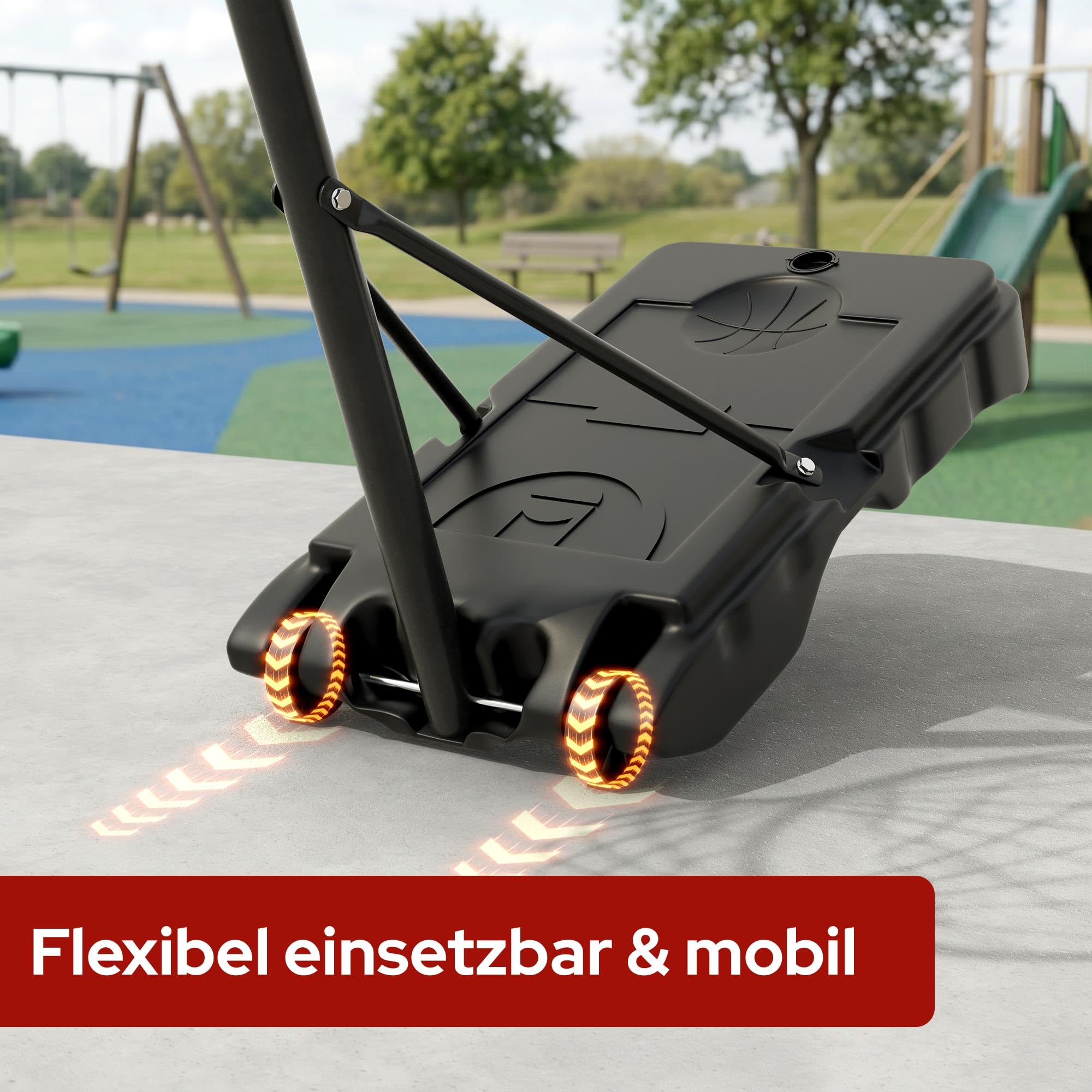 KM-Fit Basketballkorb Outdoor höhenverstellbar 110–210 cm mobiler Basketball Korb mit Rollen & Ballablage inkl. 2 Netze