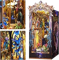 Vista 2 de ISSEVE Kit de rincón de libros, rompecabezas de madera 3D, kit de casa en miniatura para decoración de estante de rincón de libros, soporte mágico