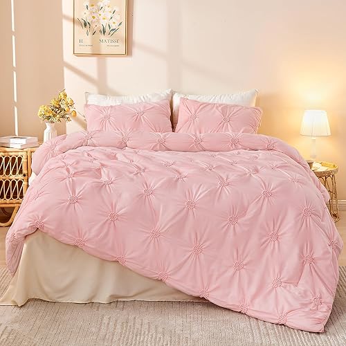 Miniatura 3 de Litanika Juego de edredón rosa tamaño matrimonial para niñas, juego de ropa de cama y colecciones de 3 piezas para mujer, lujosas y estéticas, con