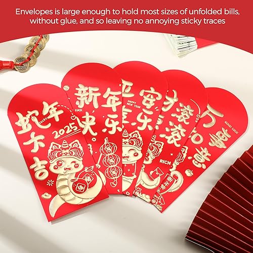 Miniatura 7 de 12 sobres rojos de año nuevo chino para tarjetas de año nuevo chino 2025, año de serpiente, sobres rojos chinos, sobres de dinero de la suerte Hong