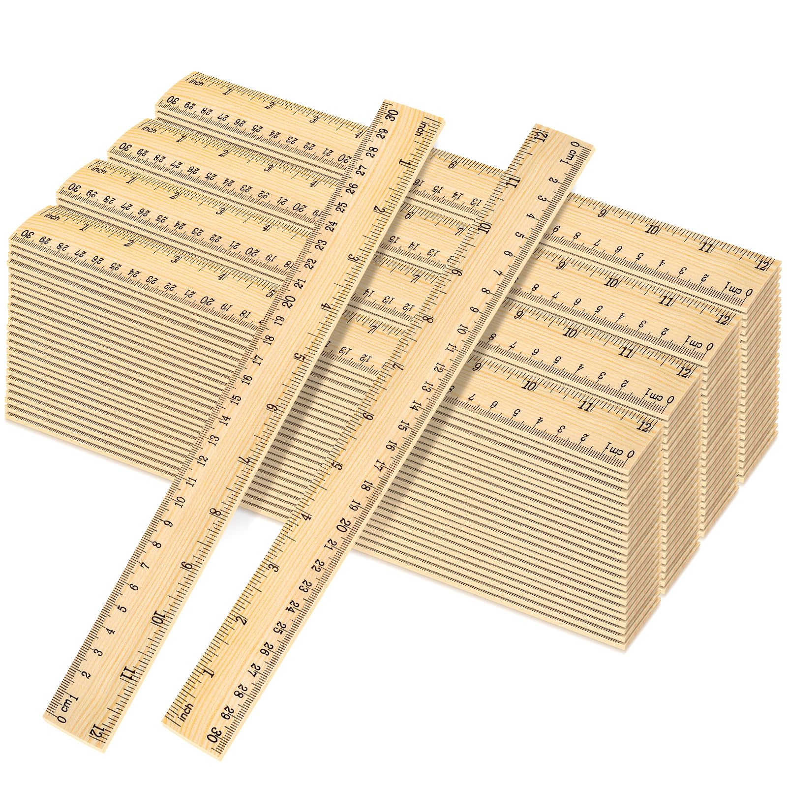 Holzlineal 30,5 cm, Großpackung für Klassenzimmer, Holzlineal mit Zentimetern und Zoll, 2 Skalen-Messlineale für Kinder, Studenten, Lehrer, ideal für Schulanfang, Büro, Heimbedarf, 100 Stück