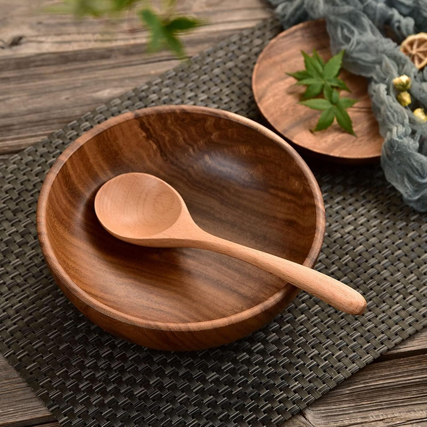 Soup Spoons,5PCS Wooden Spoons for Eating Wood Long Handle Rice Dessert Cooking Tasting Dinner Table Spoon Soup Spoons Asian Soup Spoon (Wood)