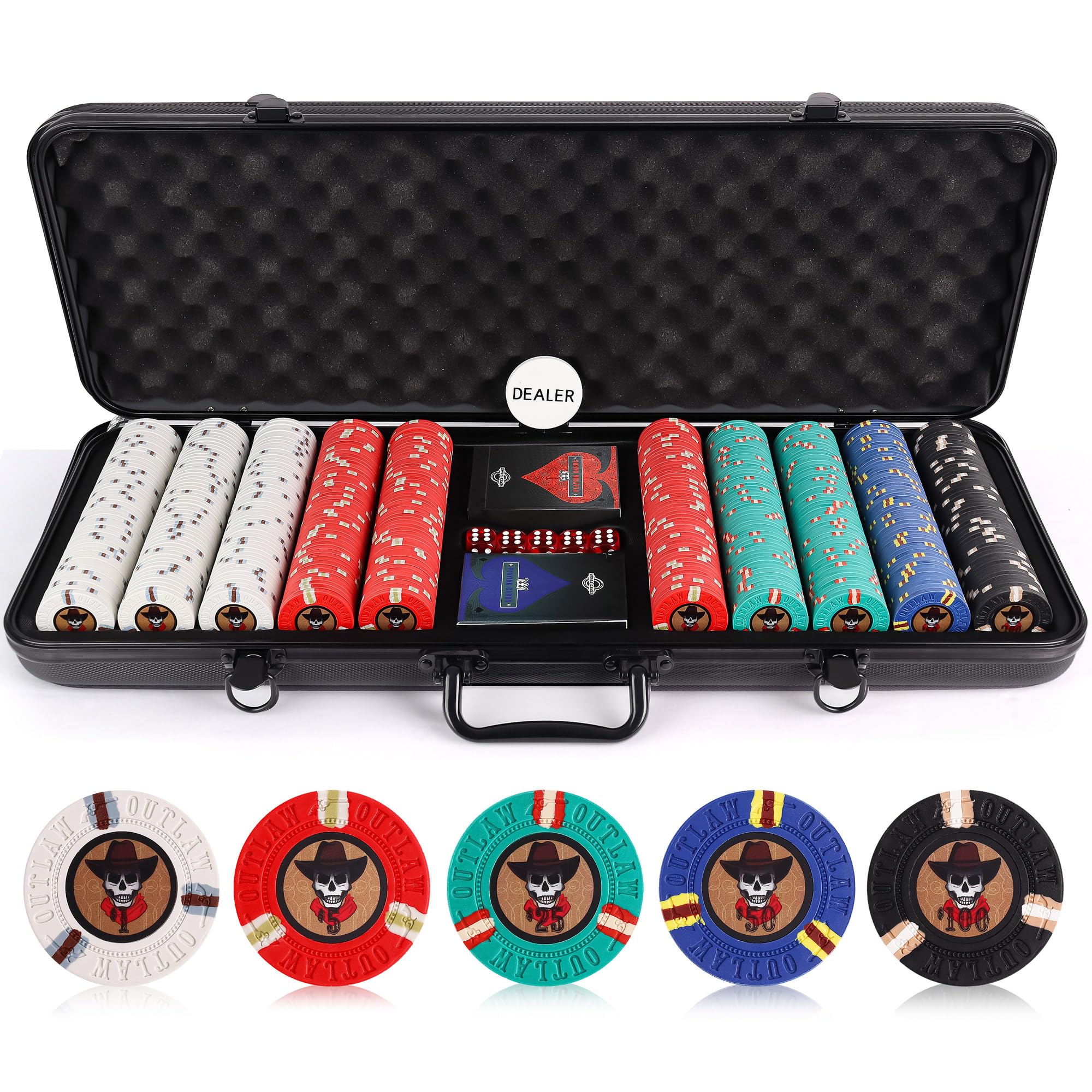 Versa Games 500 Poker Chips, Poker Chip Set - Outlaw, 500 Piece Poker Set with Numbers for Poker