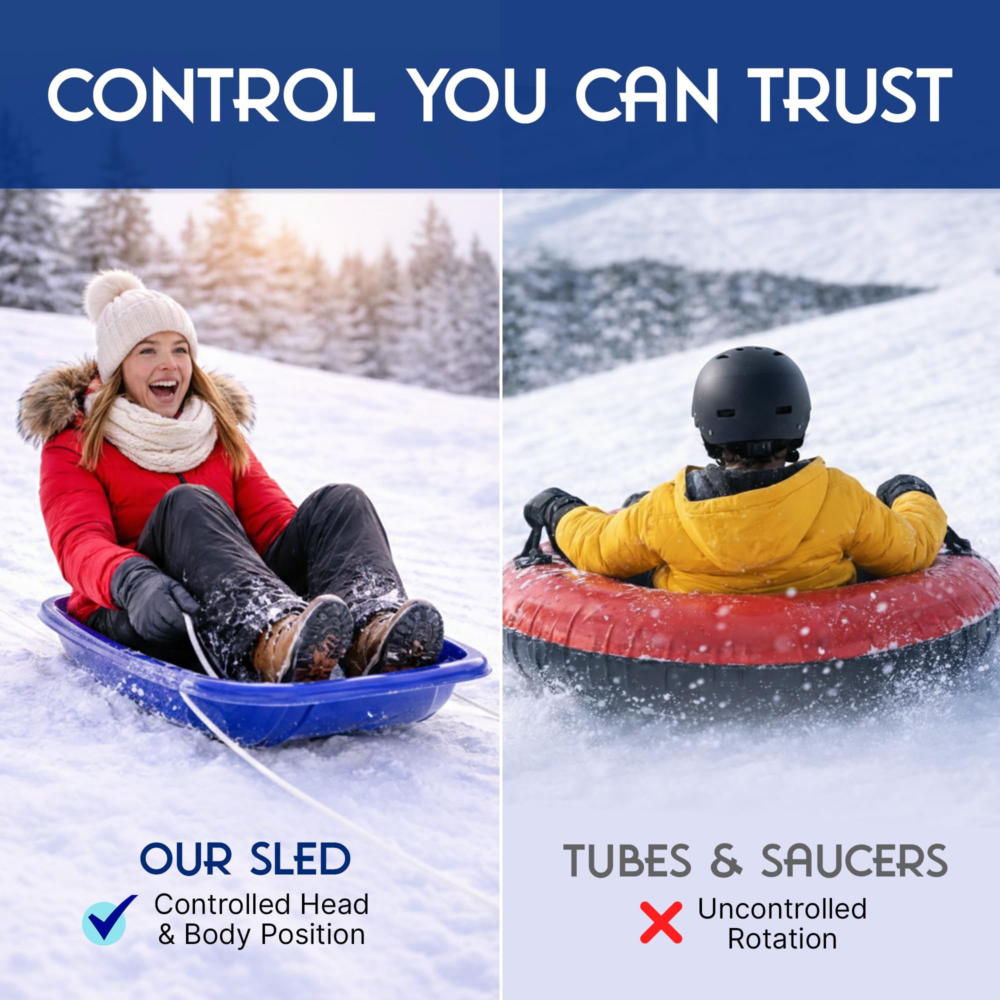 Toboggan Snow Sled for Kids, 37” Lightweight & Durable Toboggan