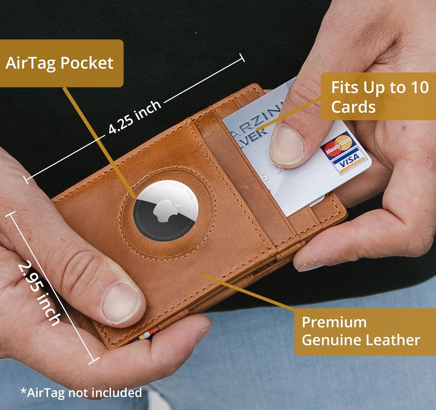 GARZINI Magic Wallet with AirTag Slot | Slim RFID-Blocking Leather Wallet | Minimalist Front Pocket Wallet | Holds 10 Cards & Cash | Premium Top Grain Leather | Brushed Cognac - Image 4