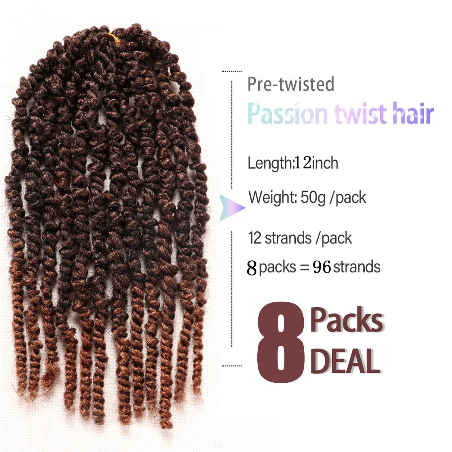 Hilos de pelo de 25,3 cm (10 pulgadas) para extensiones de cabello con trenzas africanas de cabello real (8 piezas), #T27