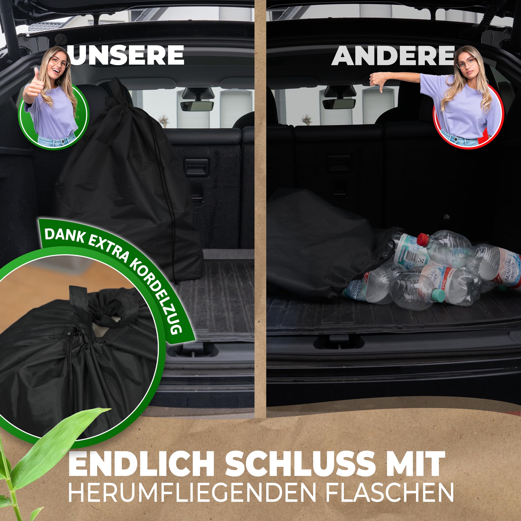 COTTARA® Pfandflaschen Sammelbehälter 2 Fächer - Stabiler Flaschensammler Leergut Behälter 160L mit 2 Tragetaschen - Praktischer Pfandbehälter, Pfandsammler, Pfandflaschen Aufbewahrung schwarz