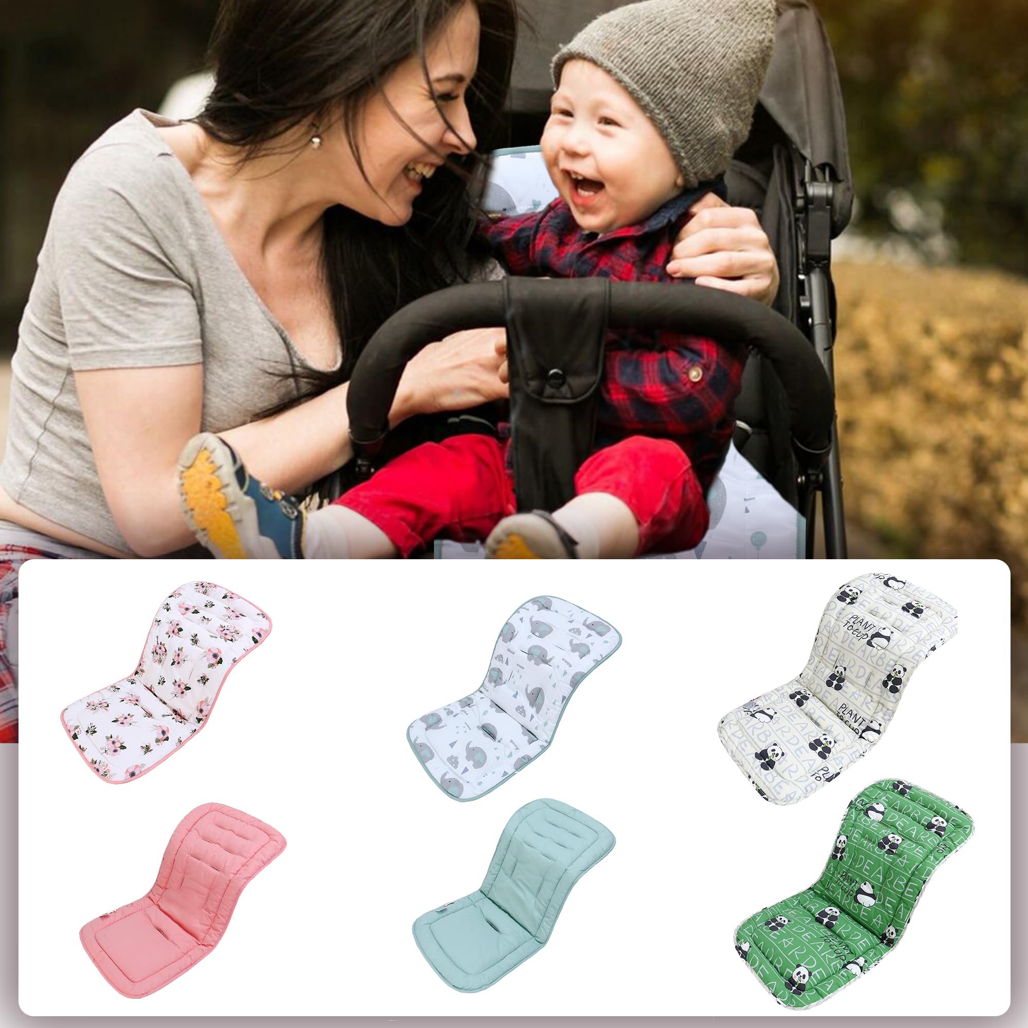 LAT Universal Colchoneta para Sillas de Paseo, Algodón Funda Universal Carro Bebe, Cojín Silla de Paseo para Cochecito de Doble Cara, Funda para Asientos de Cochecito para Bebés 78x34cm (Elefantes) — view 6