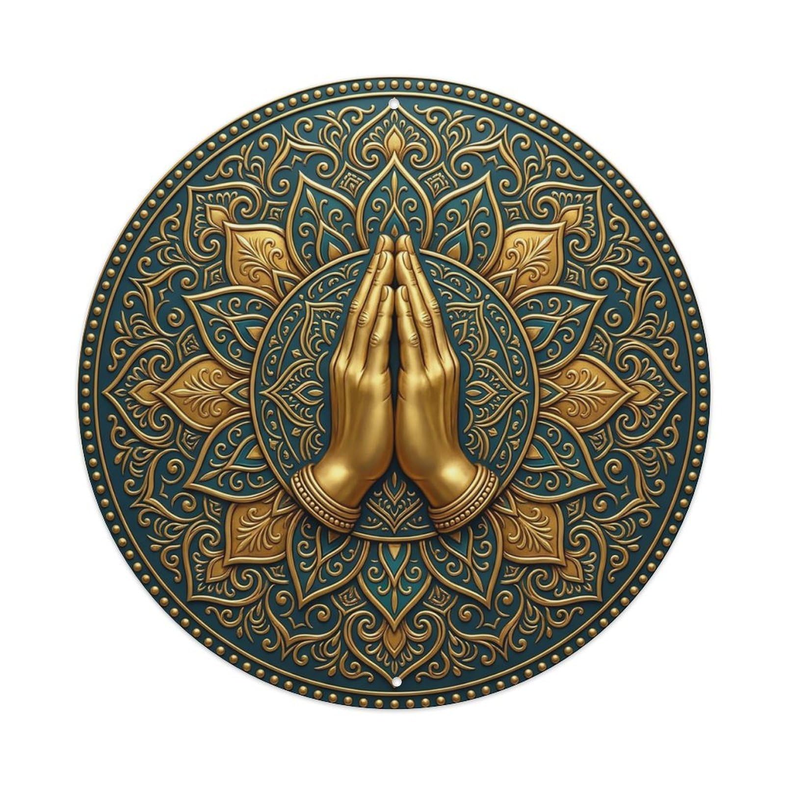 Vintage Namaste Praying Hands Meditation Flower Zen Yoga Metal Tin Sign