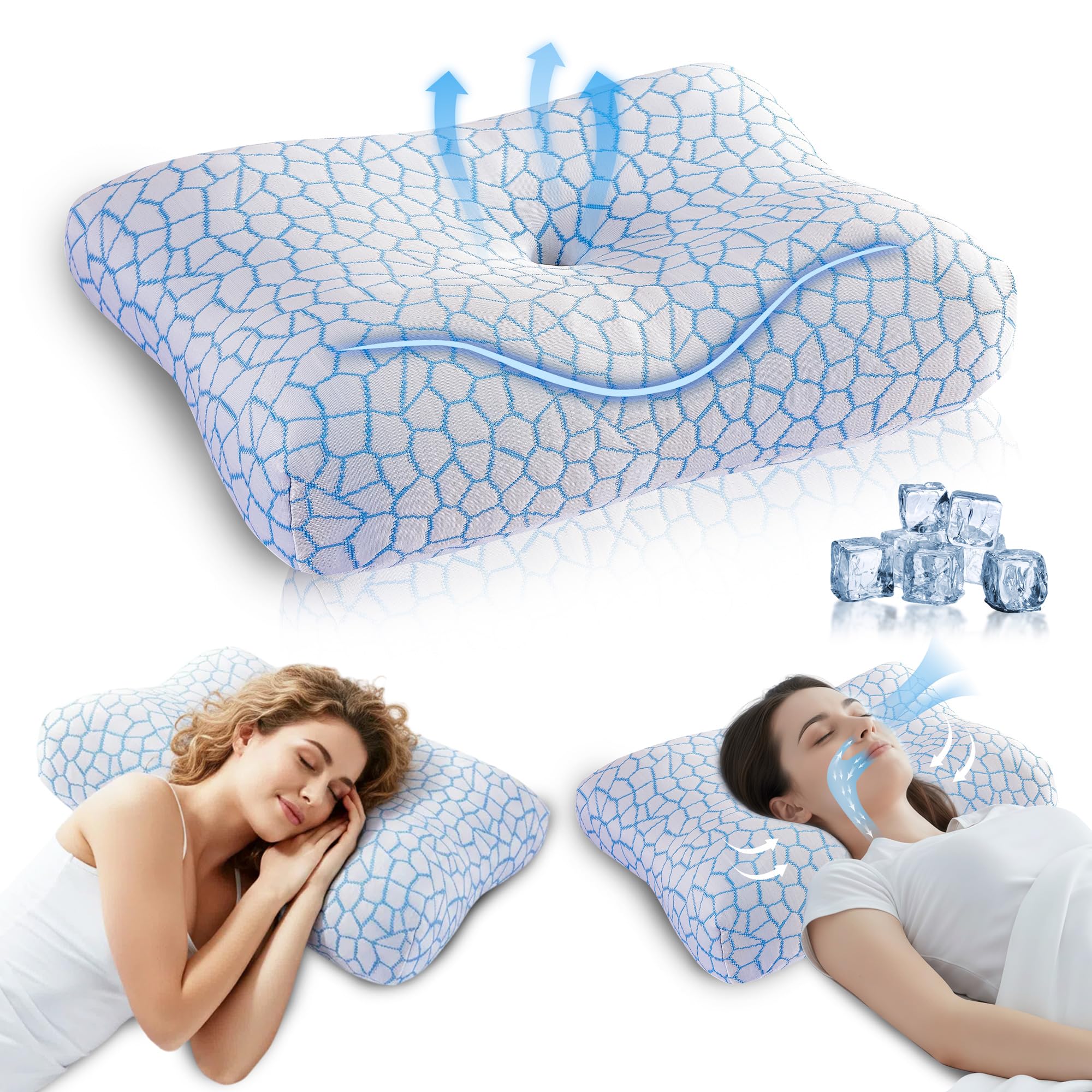 Memory Foam Side Sleeper Pillow for Neck and Shoulder Painf Cervical Support Queen Size Cooling Contour Pillow with
