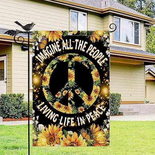 Miniatura 2 de Glawry Bandera de jardín de girasol hippie de doble cara de 12 pulgadas de ancho x 18 pulgadas de largo, bandera vertical pequeña para decoración al