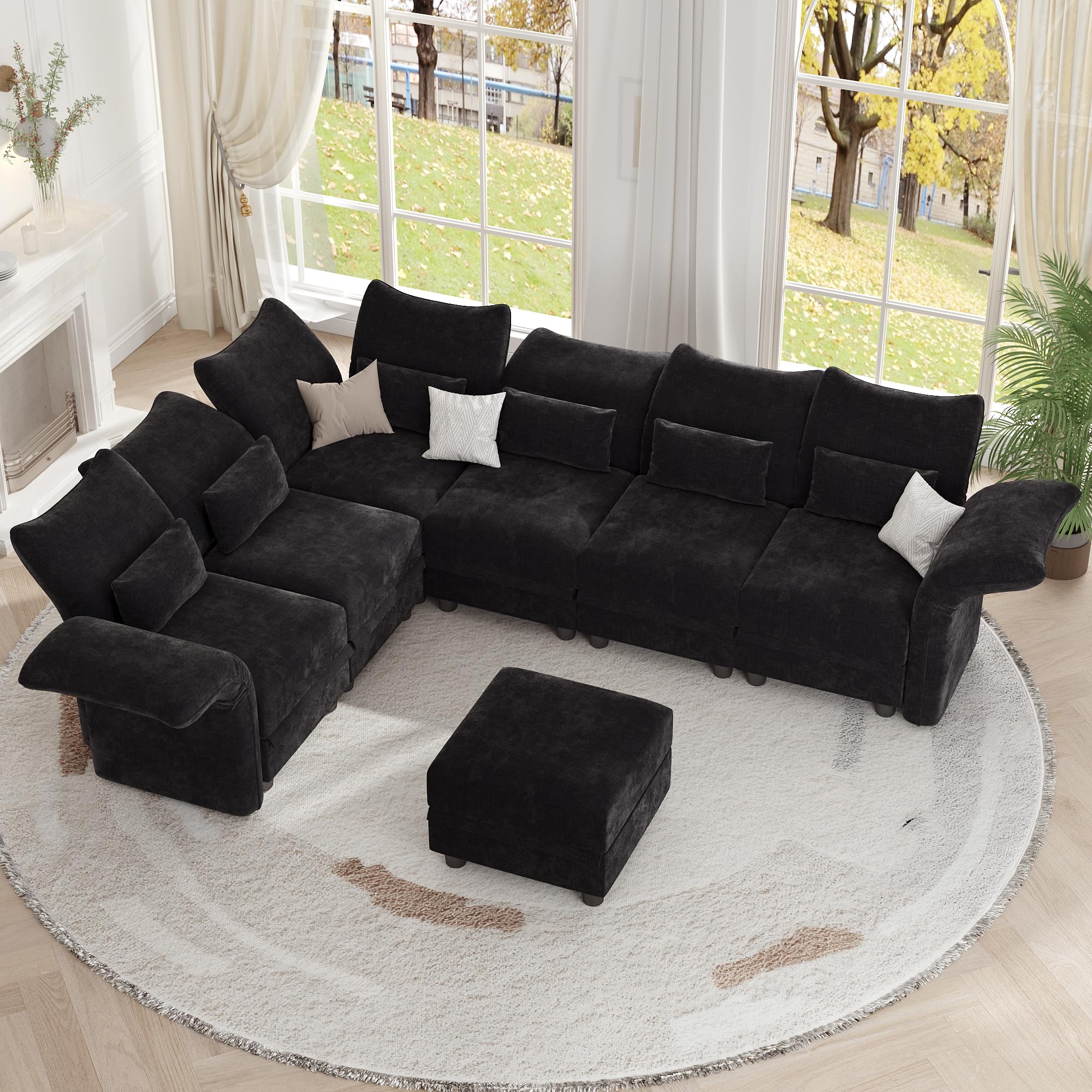 LLappuil L Shaped Modular Sectional Sofa 7 Seater Sectional Couch with Storage Chaise, Deep Sectional Sofas for Living Room with Adjustable Armrest/