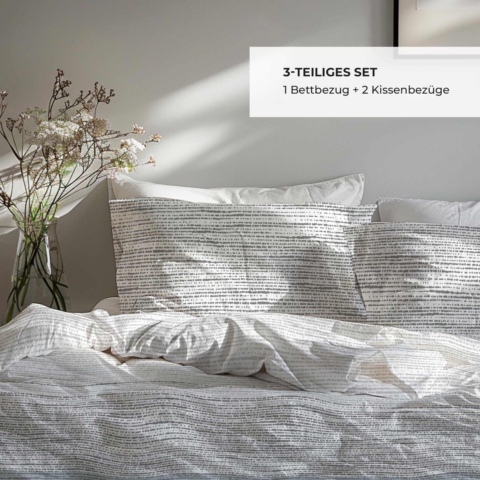 Ropa de cama premium de 200 x 200 cm, 100 % algodón transpirable con cremallera, color gris y azul claro, 3 piezas, funda nórdica de 200 x 200 cm y 2 fundas de almohada de 80 x 80 cm