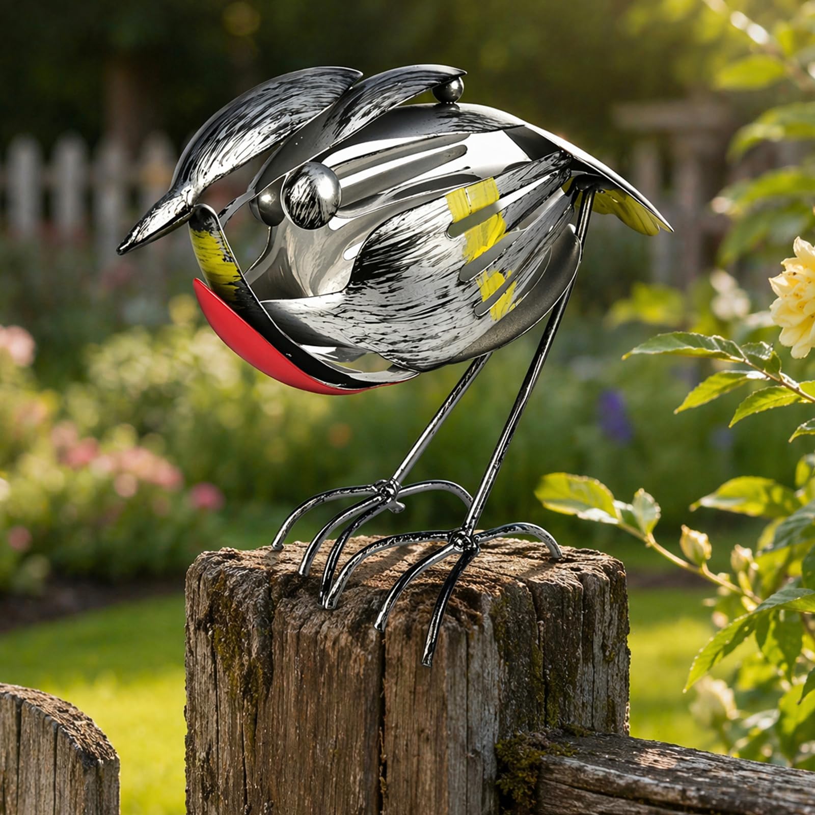 Robin Bird Scrap Metal Art Sculpture, Handcrafted Fork & Spoon Robin Statue, Stainless Steel Garden Ornament, Recycled Cutlery Bird Decor for Patio, Home, Office Desk, Gift for Bird Lovers (B)