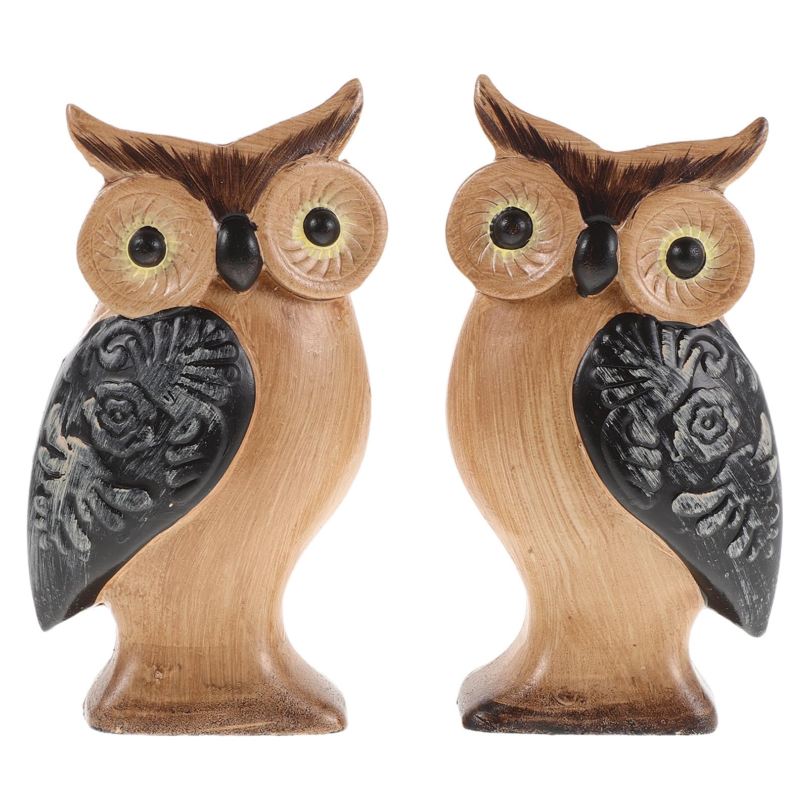 Figuras de búhos decorativos Mobestech de madera natural para adornos de mesa y patio