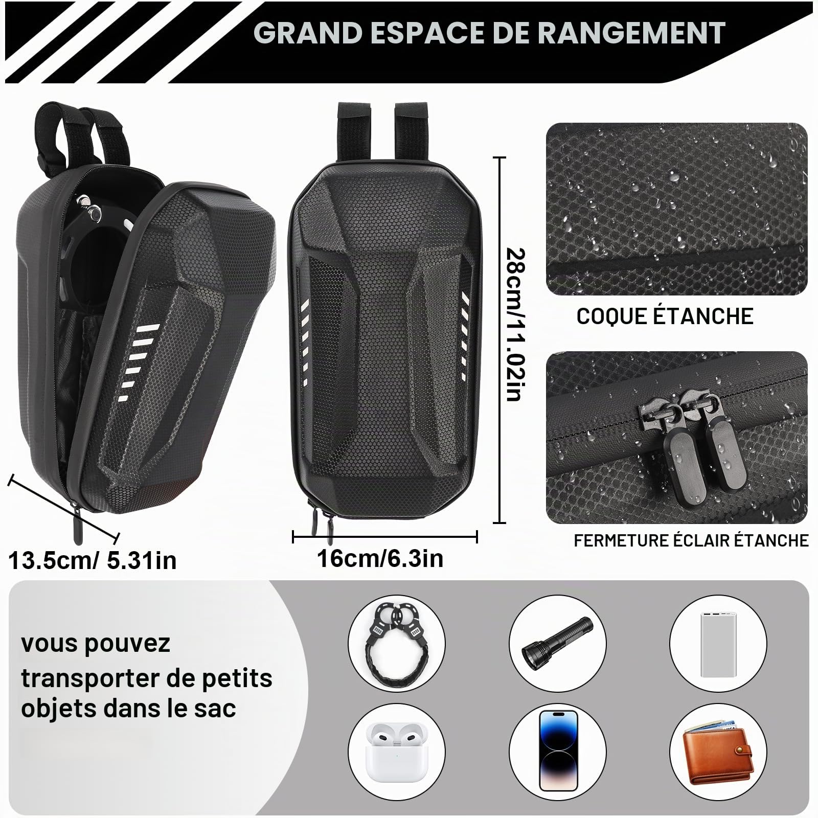 GuKKK Antivol Trotinette Electrique, 72CM Cadenas Trotinette Electrique Renforcé avec Clés et 3L Sac Etanche,Antivol Sécurisé pour Scooter, Vélo et Trottinette Électrique