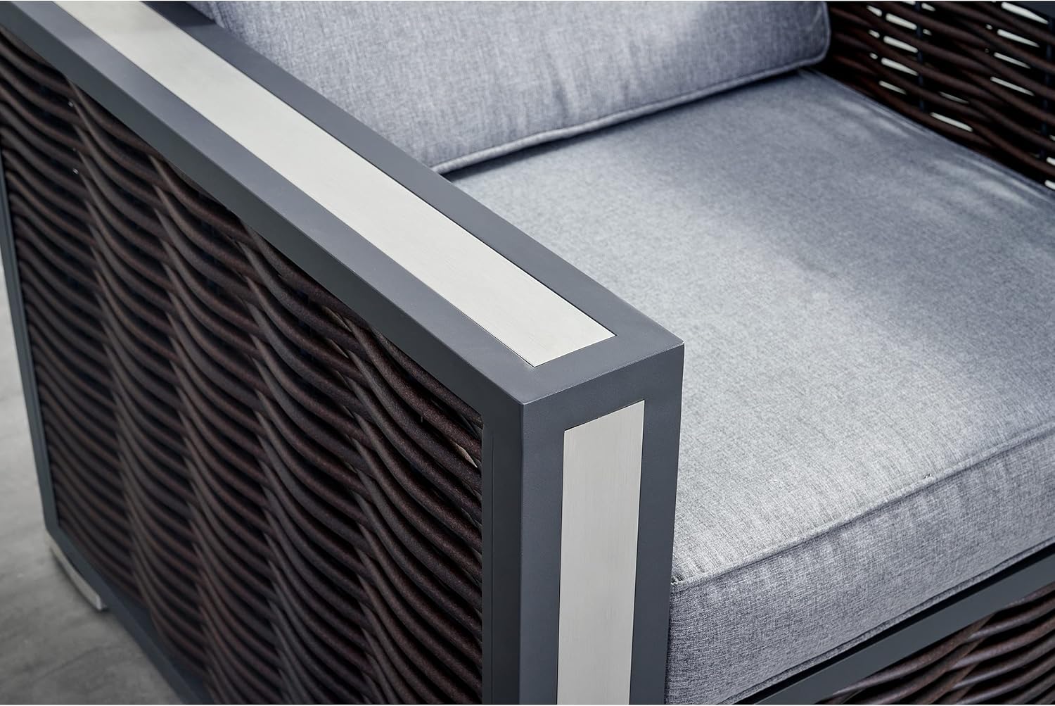 Avola Prestige 5 Piece Outdoor Sectional Sofa Set Wicker Square Coffee Table Lounge Chairs Patio Furniture Set with Firepit Table, ETL Listed 50,000 BTU Propane Gas Fire Pit, Grey