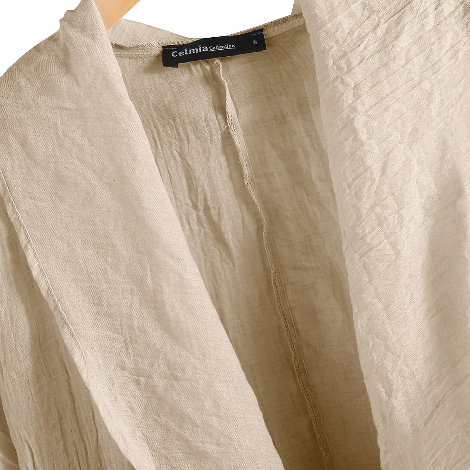Top avvolgente da donna in lino casual arrotolabile a maniche lunghe camicette con collo ad anello asimmetrico caftano oversize orlo immerso top da donna caftano italiano leggero camicie lunghe