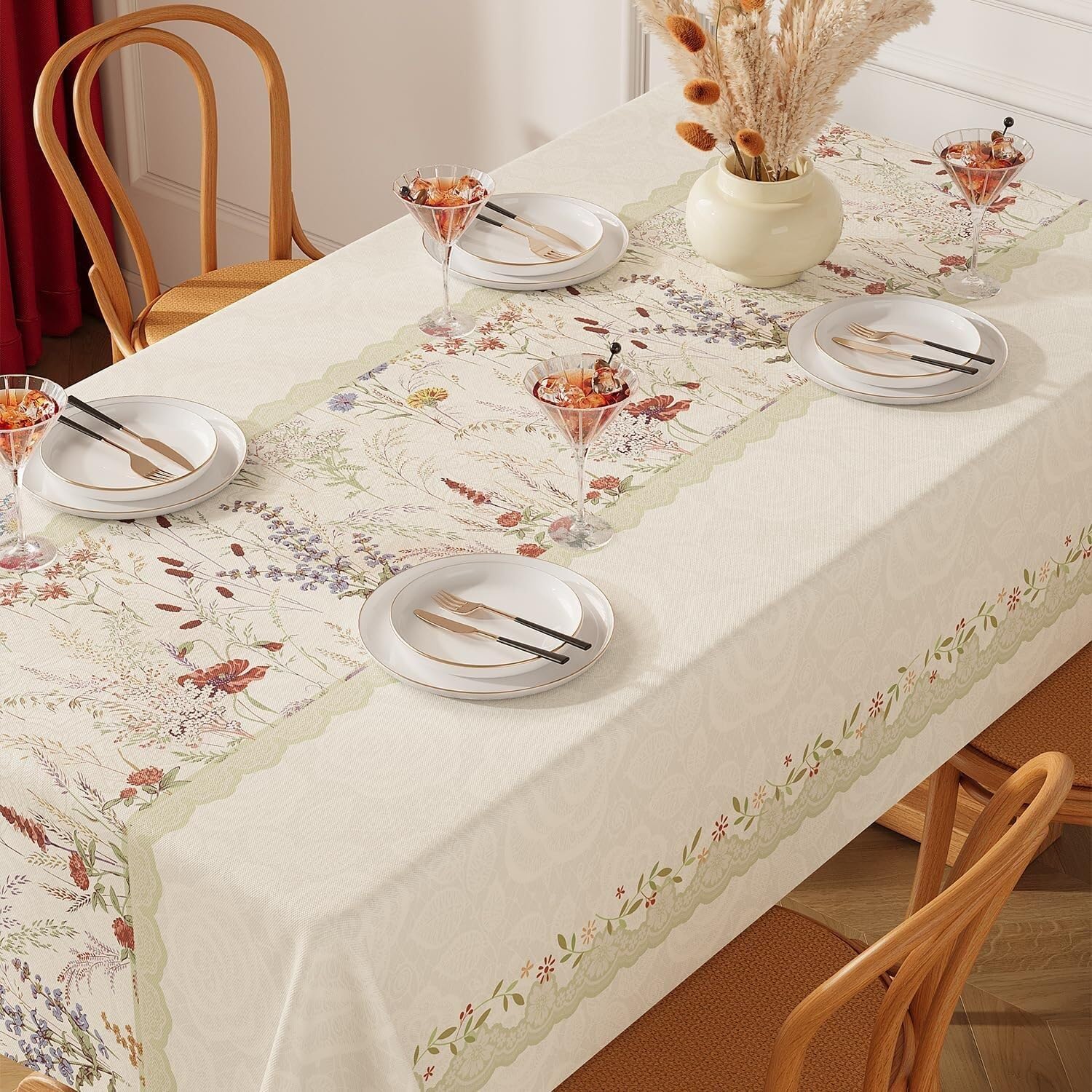 KIJyfgTR Rustic Floral Style Rectangular Tablecloth For Kitchen Worktop Decoration(Lavender,140x260cm)