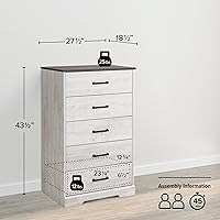 Vista 24 de Prepac Cómoda rústica estilo casa de campo, cómoda negra para dormitorio, cómoda con 5 cajones de 18.5 pulgadas de profundidad x 27.5 pulgadas