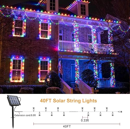 Miniatura 5 de Guirnalda de luces solares para exteriores, paquete de 2 unidades en total de 80 pies, 240 luces LED solares de Navidad al aire libre, 8 modos,