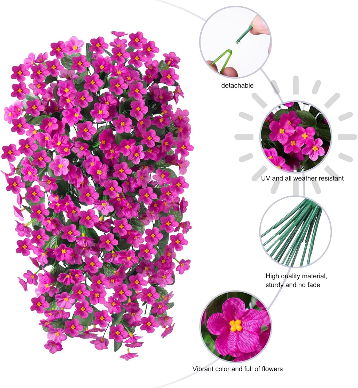 HyeFlora Artificial Fake Hanging Flowers Plants for Outdoor Outside Spring Decor, 2 PCS Faux Silk Fuchsia Daisy UV Resistant Look Real Orchid Long Vines for Home Porch Patio Window Planter Decoration - Image 2