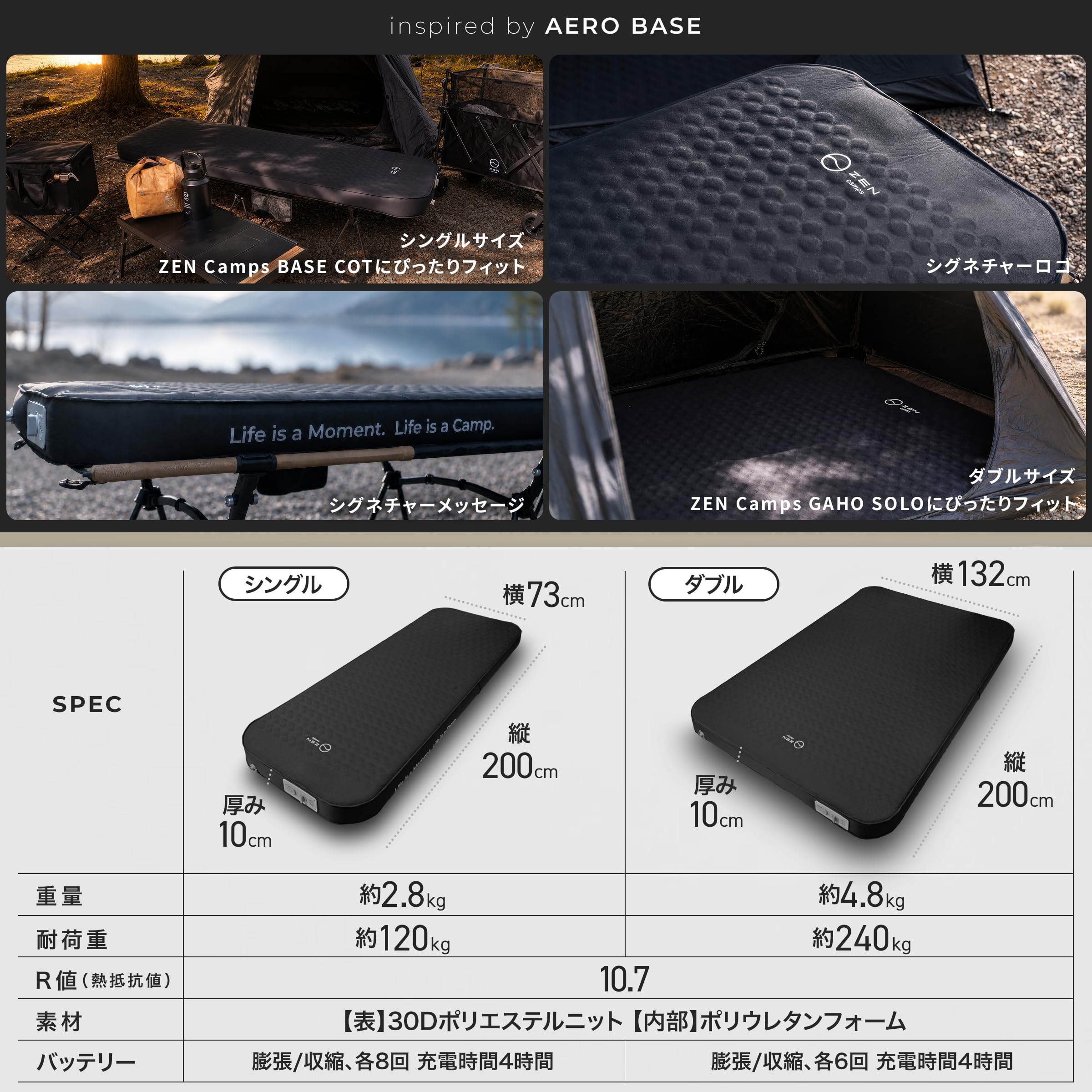 Amazon.co.jp: ZEN Camps Aero Base 電動インフレーターマット 自動